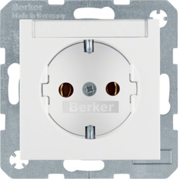 BERKER Steckdose SCHUKO 47508989 mit Beschriftungsfeld polarweiss gl&auml;nzend