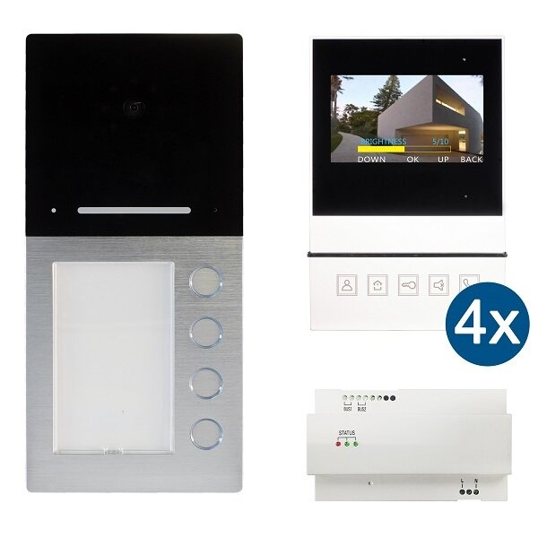 HHG Video-Sprechanlagen-Set Set mit AS AP 4-Fam. mit Monitor Basic