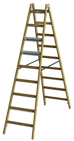 PROT Holz-Stehleiter PHSLAE29 Alu-Stufen eins. 2x9 L:2,53m