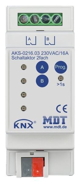 MDT Schaltaktor 2-fach 2TE REG 16A 230VAC C-Last
