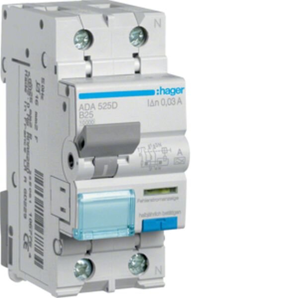 HAGER FI/LS-Schalter ADA525D 1polig+N 10kA B25A 0,03A A
