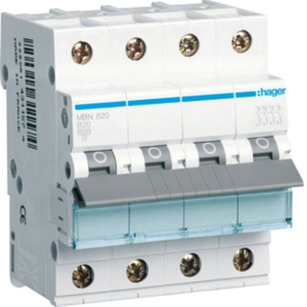 HAGER Leitungsschutzschalter MBN620 3polig+N B20A 4M 6kA