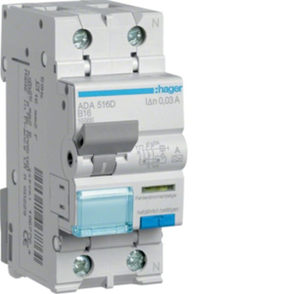 HAGER FI/LS-Schalter ADA516D 1polig+N 10kA B16A 0,03A A