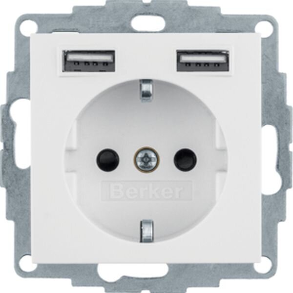 BERKER Steckdose SCHUKO 48036089 mit USB A-A polarwei&szlig; samt
