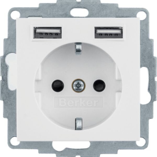 BERKER Steckdose SCHUKO 48031909 USB polarwei&szlig; matt