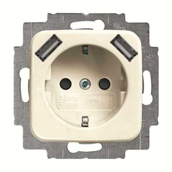 BUSCH-JAEGER USB-Steckdose SCHUKO 20 EUCB2USB-212 mit erh. Ber&uuml;hrungsschutz 2x USB wei&szlig; (cremewei&szlig;)