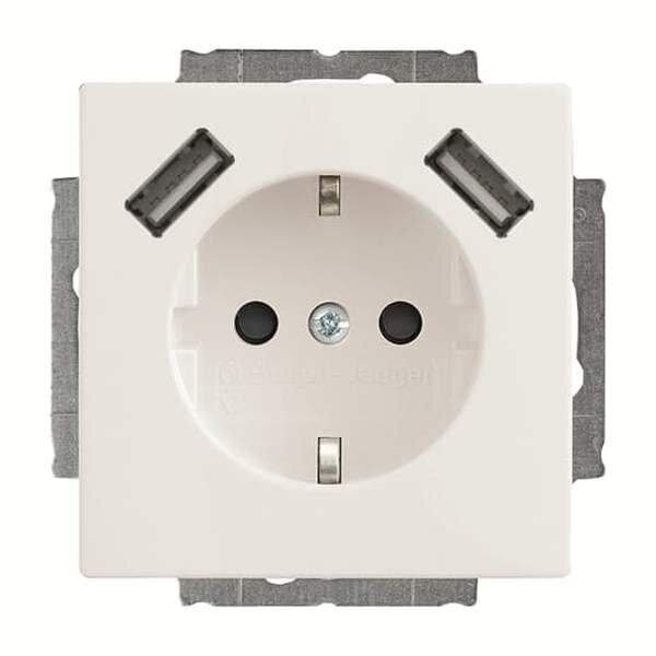BUSCH-JAEGER USB-Steckdose SCHUKO 20 EUCB2USB-84 mit erh. Ber&uuml;hrungsschutz 2x USB studiowei&szlig;