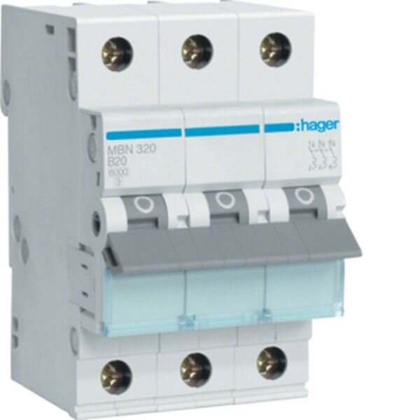 HAGER Leitungsschutzschalter MBN320 3polig B20A 6kA