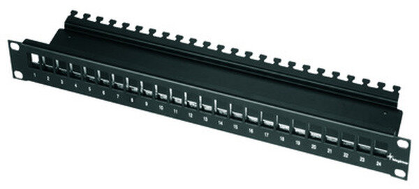 TELEG&Auml;RTNER 19 Patchpanel 1HE leer schwarz f&uuml;r 24x AMJ/AMJ-S Module RAL9005