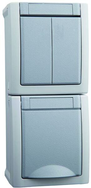 Pacific Komb. Steckdose/Serienschalter 90591082-DE senkr. FR-Aufputz IP54 grau