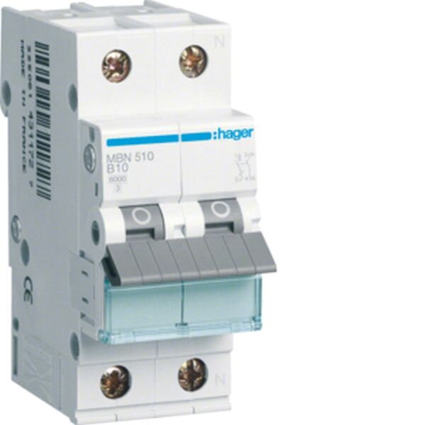 HAGER Leitungsschutzschalter MBN510 1polig+N B10A 2M 6kA