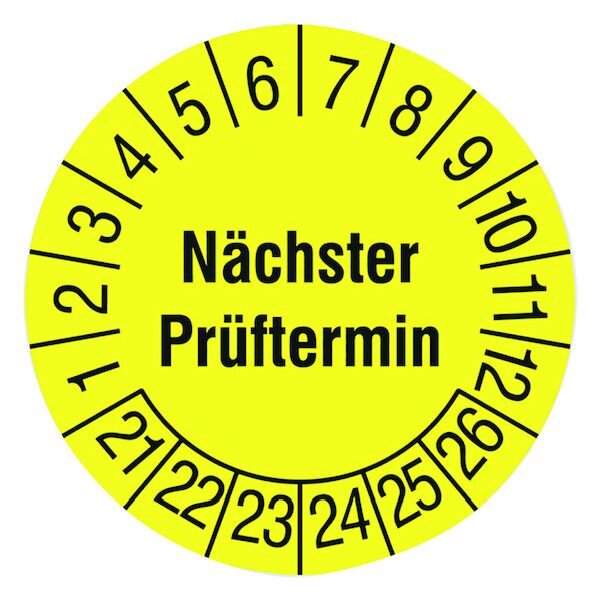 PROT Pr&uuml;fplakette PPPPNPG n&auml;chst. Pr&uuml;fte. gelb 30mm 108Stk