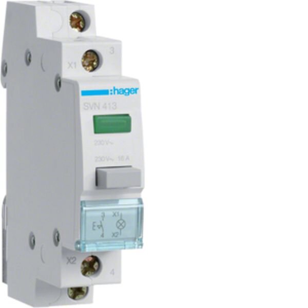 HAGER Druckschalter SVN413 1S gr&uuml;n 230V m.Melder