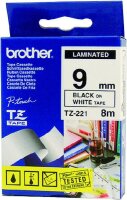 BROTHER Schriftband TZe-221 9mm/8m weiss/schwarz