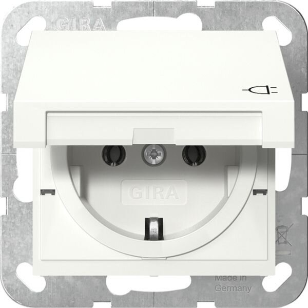 GIRA Steckdose SCHUKO 445403 Klappdeckel System 55 Reinwei&szlig; gl&auml;nzend