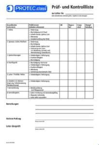 PROT Leitern-Pr&uuml;f- und Kontrollliste PLPK (1Stk=50 Bl&auml;tter)