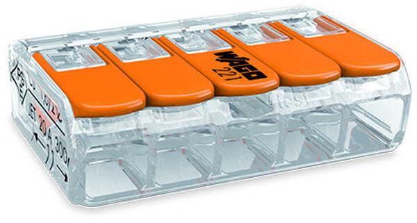 WAGO Verbindungsklemme 5polig Compact mit Hebel transparent